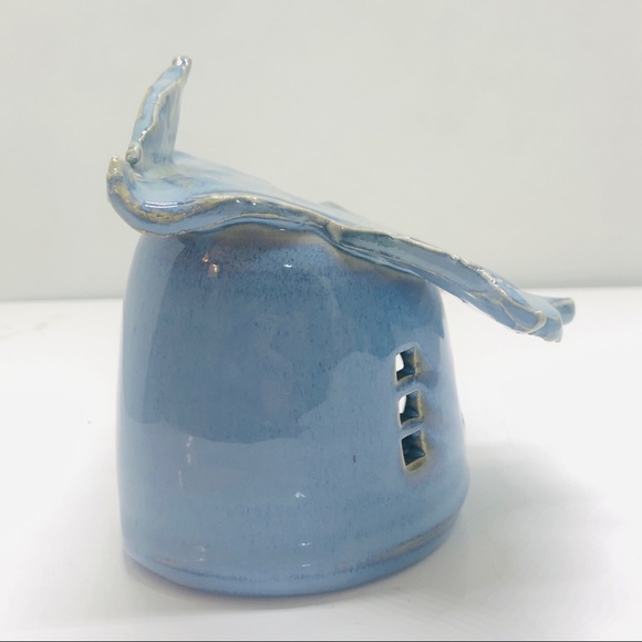 Wardell Pottery Leaf Spirit House Blue Glaze Fairy Soul Yard Art Sculpture - Picture 3 of 12